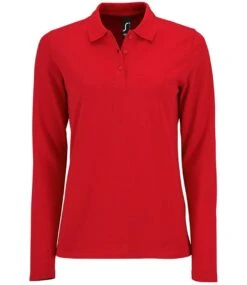 SOL's Ladies Perfect Long Sleeve Piqué Polo Shirt -XAMAX 02083 red front