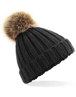 Beechfield Junior Faux Fur Pom Pom Chunky Beanie
