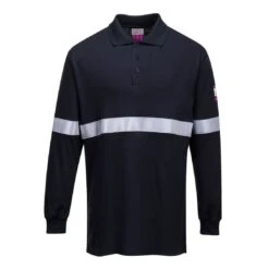 Portwest Flame Resistant Anti-Static Long Sleeve Polo Shirt With Reflective Tape