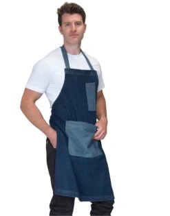 Dennys Washed Denim Bib Apron With Contrast Pockets