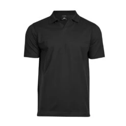 Tee Jays Mens Luxury Stretch V-Neck Polo -XAMAX 1404 black front 1