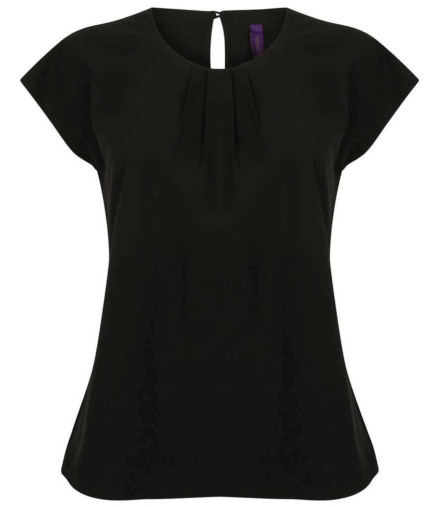 Henbury Ladies Pleat Front Short Sleeve Blouse 4 Henbury Ladies Pleat Front Short Sleeve Blouse - Image 2