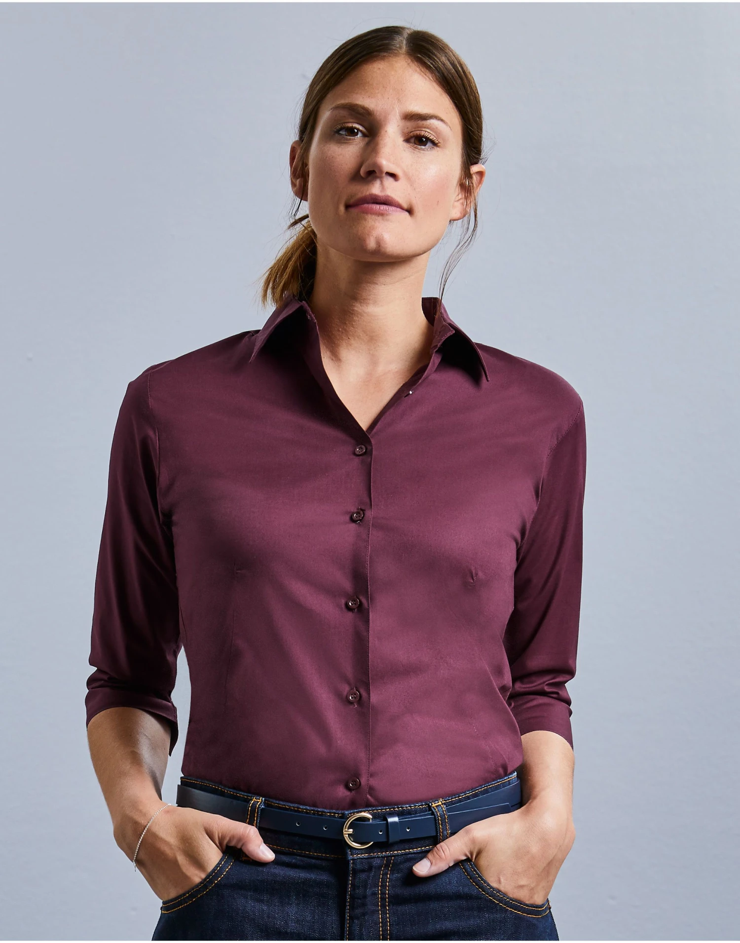 Russell Collection Ladies' 3/4 Sleeve Fitted Stretch Shirt 5 Russell Collection Ladies' 3/4 Sleeve Fitted Stretch Shirt - Image 3