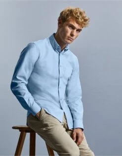 Russell Collection Mens Long Sleeve Tailored Button-Down Oxford Shirt -XAMAX 42ee25aed30cb1bc8b7684bfcc240c7d53afd8e461808b4eec4cfd182320c6be