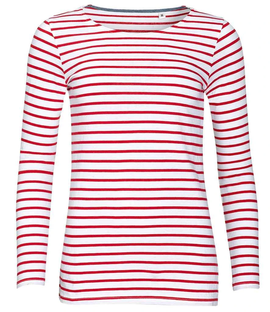 SOL'S Sols Ladies Marine Long Sleeve Striped T Shirt 5 SOL'S Sols Ladies Marine Long Sleeve Striped T Shirt - Image 3