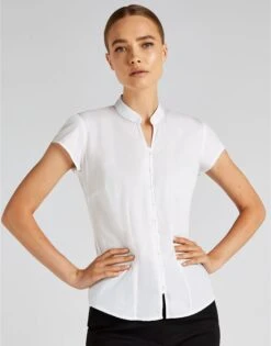 Kustom Kit Tailored Fit Cap Sleeve Mandarin Collar Blouse -XAMAX 8ddaf5709a154ebd86f510c01d07ce09466004354e96228bee6e43ab27b86531