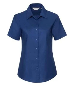 Russell Collection Ladies' Short Sleeve Tailored Oxford Shirt -XAMAX 95da1a01b0dbb519baa3461f79cd69741e788be0eb857a35c5b89232461d4e09