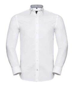 Russell Collection Long Sleeve Contrast Herringbone Shirt