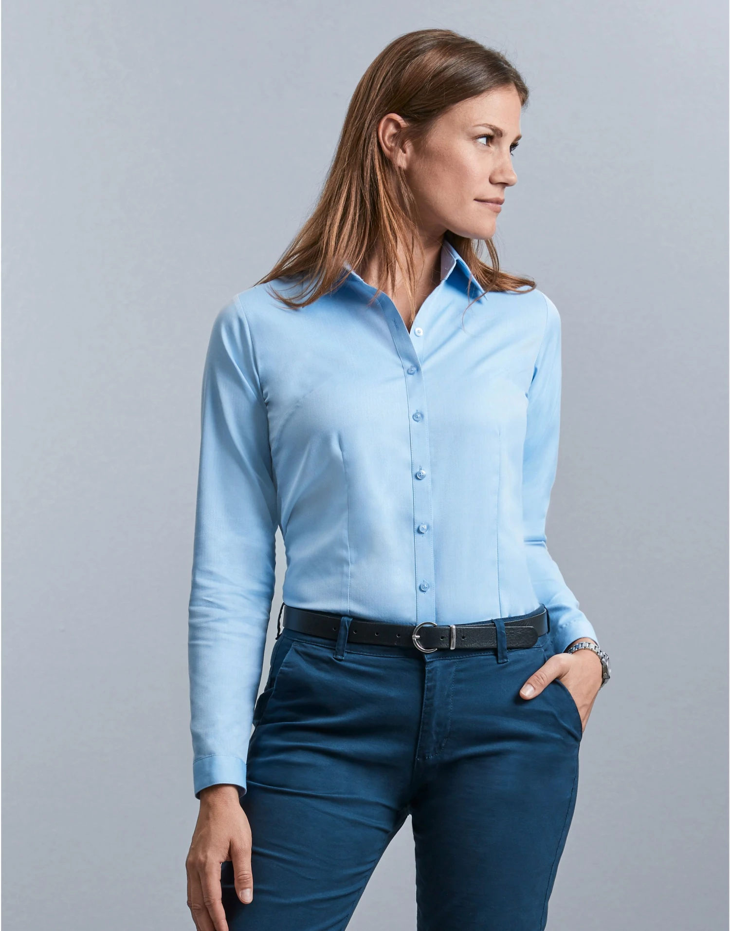 Russell Collection Ladies' Long Sleeve Tailored Herringbone Shirt 7 Russell Collection Ladies' Long Sleeve Tailored Herringbone Shirt - Image 5