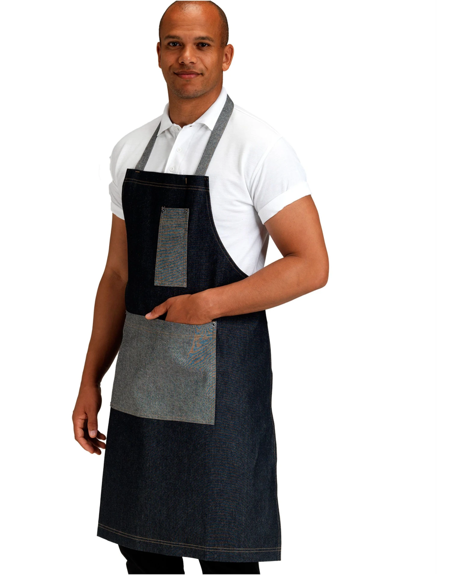 Dennys Denim Bib Apron With Contrast Pockets 3 Dennys Denim Bib Apron With Contrast Pockets