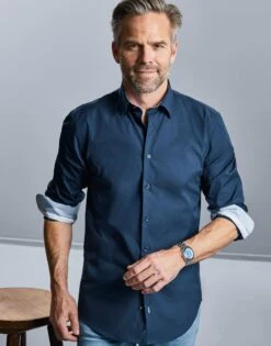 Russell Collection Mens Long Sleeve Tailored Contrast Ultimate Stretch Shirt  -XAMAX b4440c13a303d6335c168de8ba4e250ac2bd0d07384641353f79d1600be57264