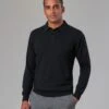 Brook Taverner Casper Knitted Long Sleeve Polo Shirt -XAMAX bk556 blk model 1 2