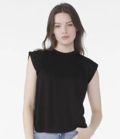 Bella+Canvas Bella Ladies Flowy Rolled Cuff Muscle T Shirt -XAMAX bl8804 blk model 1 hero 2