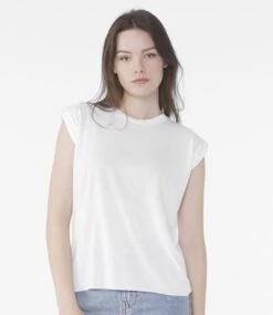 Bella+Canvas Bella Ladies Flowy Rolled Cuff Muscle T Shirt -XAMAX bl8804 whi model 1