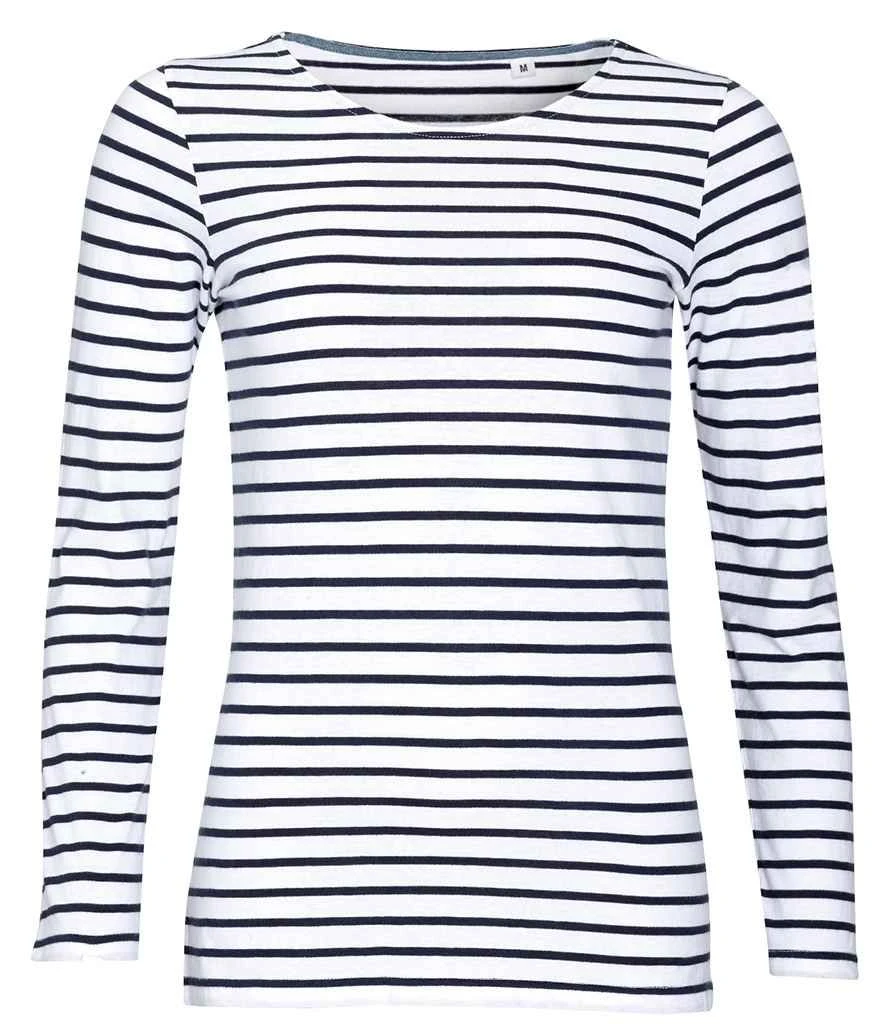 SOL'S Sols Ladies Marine Long Sleeve Striped T Shirt 3 SOL'S Sols Ladies Marine Long Sleeve Striped T Shirt