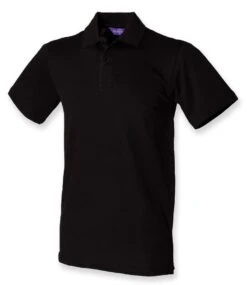 Henbury Unisex Stretch Cotton Piqué Polo Shirt 30 Henbury Unisex Stretch Cotton Piqué Polo Shirt -XAMAX h305 blk front 3