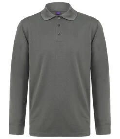 Henbury Unisex Long Sleeve Coolplus Piqué Polo Shirt -XAMAX h478 cha front
