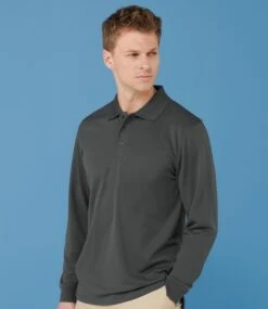 Henbury Unisex Long Sleeve Coolplus Piqué Polo Shirt -XAMAX h478 cha model 1