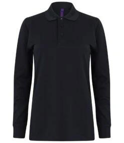 Henbury Unisex Long Sleeve Coolplus Piqué Polo Shirt -XAMAX h478 nav front