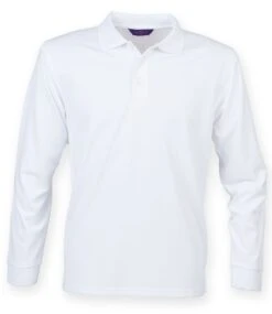 Henbury Unisex Long Sleeve Coolplus Piqué Polo Shirt -XAMAX h478 whi front