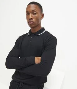 Just Polos AWDis Long Sleeve Tipped 100 Polo Shirt 35 Just Polos AWDis Long Sleeve Tipped 100 Polo Shirt -XAMAX jp103 dbk w model 1 1