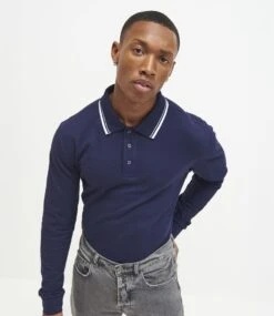 Just Polos AWDis Long Sleeve Tipped 100 Polo Shirt 31 Just Polos AWDis Long Sleeve Tipped 100 Polo Shirt -XAMAX jp103 ox wh model 1