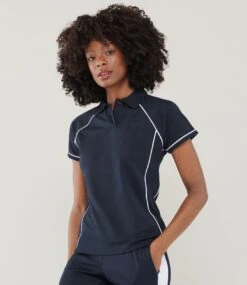 Finden + Hales Ladies Performance Piped Polo Shirt -XAMAX lv371 nv wh model 1 1