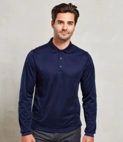 Premier® Premier Long Sleeve Coolchecker Piqué Polo Shirt 40 Premier® Premier Long Sleeve Coolchecker Piqué Polo Shirt -XAMAX pr617 nav model 1 hero 4