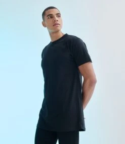 SF Men Longline Dipped Hem T Shirt -XAMAX sf258 blk model 1