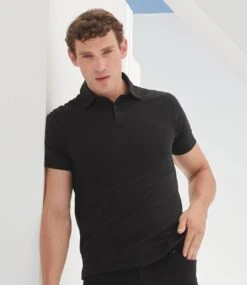 SF Men Stretch Piqué Polo Shirt -XAMAX sf42 blk model 1 hero 2