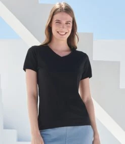 SF Ladies Feel Good Stretch V Neck T Shirt -XAMAX sk122 blk model 1 hero