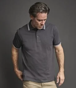 Tee Jays Mens Luxury Stripe Stretch Polo 35 Tee Jays Mens Luxury Stripe Stretch Polo -XAMAX t1407 dgy w model 1 hero
